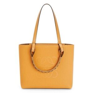 Loewe Anagram Tote Debossed Grained Calf Leather in Saffron - NEW - Small